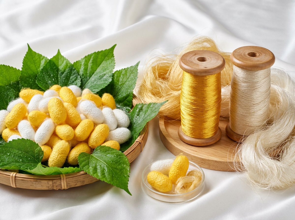 Silk cocoons and spools